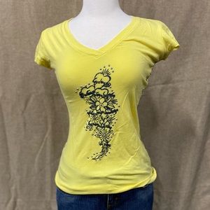 Yellow and Gray Floral Embroidered Shirt